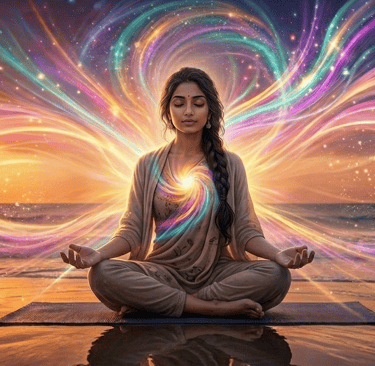 Woman meditating with Reiki