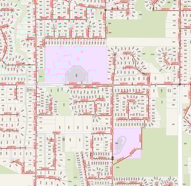 An image showing a utility map of a regions sewer utilities.