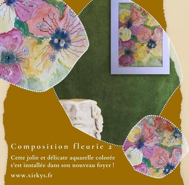 Affiches présentant les détails de "Composition fleurie 2" pour un article de blog de Xirkys