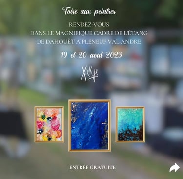 Affiche présentant 3 œuvres de Xirkys pour la foire aux peintres de Pléneuf Val André