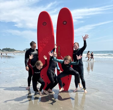Canadian family from Montreal after taking a small-ratio lesson at E Street Surf School Rye, NH