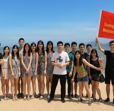 Guangzhou Custom MetalWorks Co., Ltd. team photo during a company outing