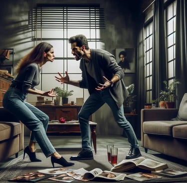 a man and woman standing in a living room