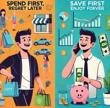 An illustration comparing reckless spending with smart saving & investing for financial security.