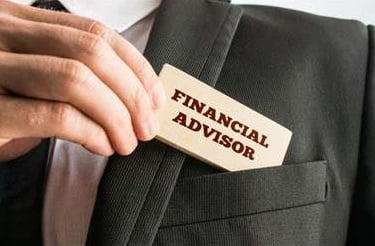 hand holding financial advisor name tag of a professional