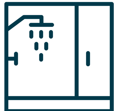 a shower room with a shower and a shower