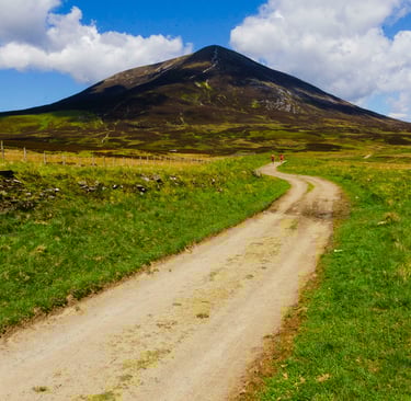 Trail through Glen Tilt in the Cairngorms National Park near Blair Atholl with the peak Carn Liath
