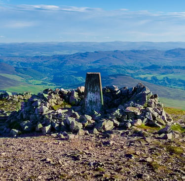 Trig point at summit of Carn Liath Cairngorms National Park Scottish Highlands Scotland UK