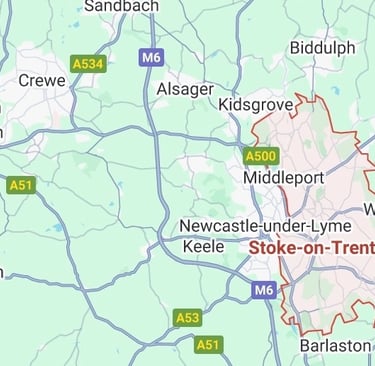 map of Newcastle under Lyme crewe and stoke