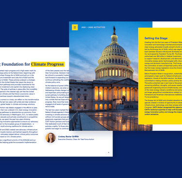 Two report pages overlapping each other, one displaying picture of the U.S. capitol.