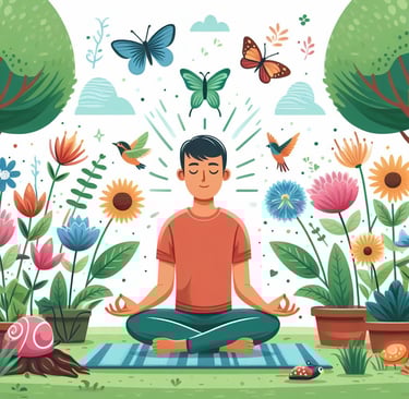 a man meditating in a garden