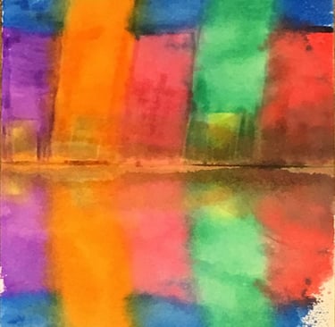 colorful buildings reflected using a water wash
