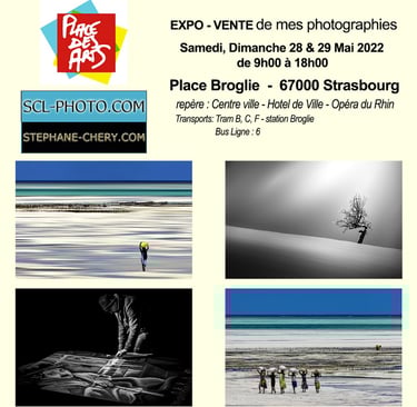 a poster for a photo of a beach. Place des arts à strasbourg.