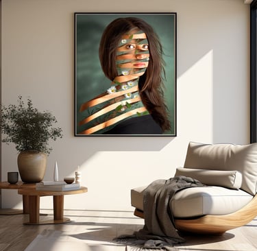 a modern home interior leather chair with a beautiful wall art hanging on the wall