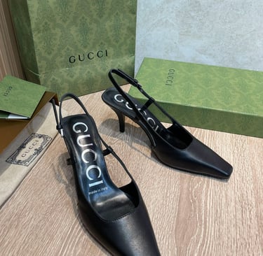 Gucci Sling back black kitten heels