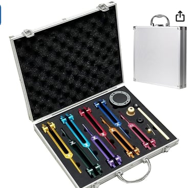 Diapasones Terapeuticos Chakras,Set de 8 con base + 1 martillos de silicona y paño de limpieza, idea