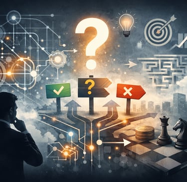 a man standing in front of a cityscape with many different signs