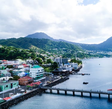 Roseau the capital of Dominica from the perspective of the cruise Terminal