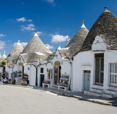 The town of Alberobello, a village with trulli houses in the Puglia region of Apulia