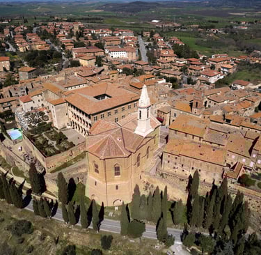 Aerial view of the medieval village of Pienza
