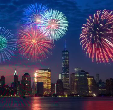 New york city skyline with fireworks 