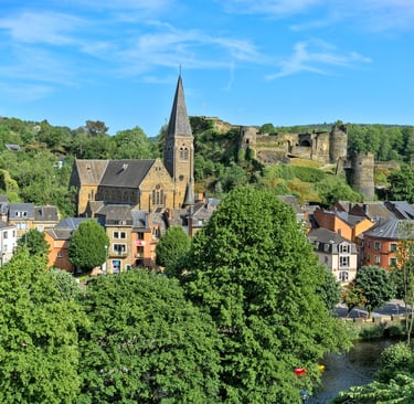 Panoramic view over the beautiful small city La Roche en Ardenne in Belgium