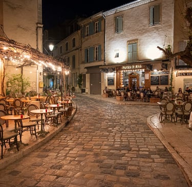 Charming Evening at Café in Lourmarin, France