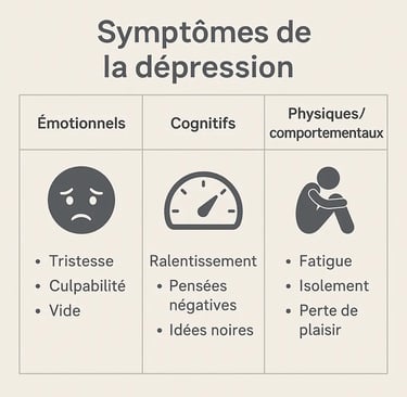 Infographie – symptômes émotionnels, cognitifs, physiques de la dépression