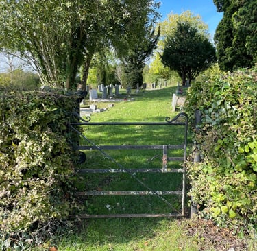Entrance to St James Churchyard Annex, Defford which is undergoing Renovation & Rewilding