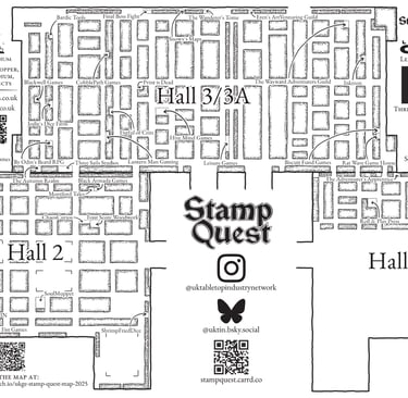A dungeon-style map of the UKGE 2025 layout, with certain stalls marked.