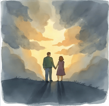 A couple holding hands looking at the sky