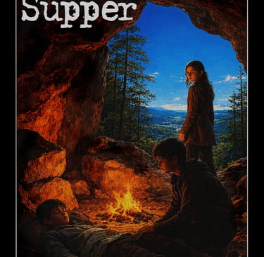 Three teenage children in a cave