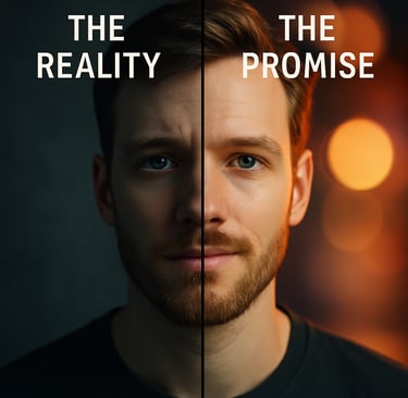 a person with 2 sides showing the reality and promise for the marketing ecosystem in Dubai