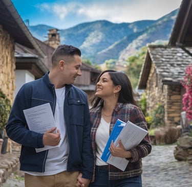 a man and woman holding papers and papers
