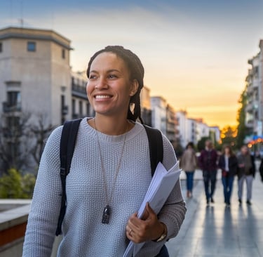 a Cuban migrant in her thirties on a city street