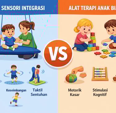 Alat sensori integrasi dibandingkan dengan alat terapi anak biasa untuk mendukung fokus, motorik, dan regulasi sensorik anak.