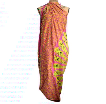 a woman's dress with a pink and yellow dress