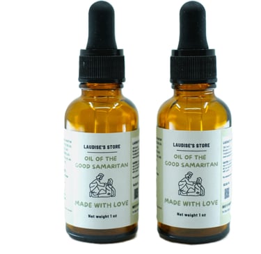Two 1-oz bottles of oil of the good Samaritan oil.