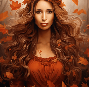 a woman with long hair and a crown of leaves