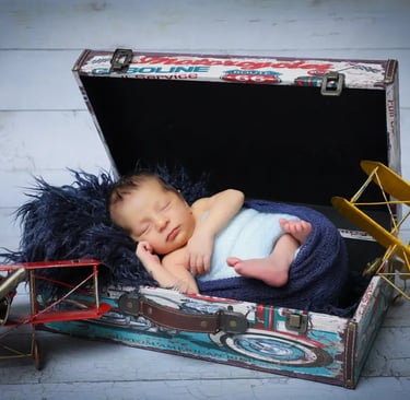 Newborn Photography airplane theme on white background