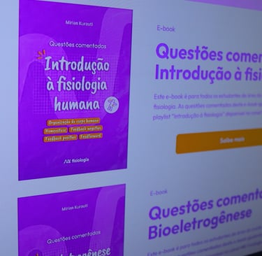Foto do site MK Fisiologia dando destaque a página com os e-books com questões comentadas