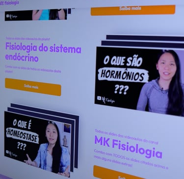 Foto do site MK Fisiologia dando destaque a página com os slides das videoaulas do canal do YouTube
