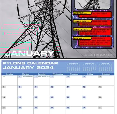 a pylons calendar showing january