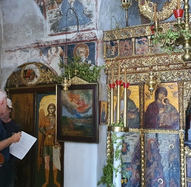 a group participant marveling at the ikons in a church