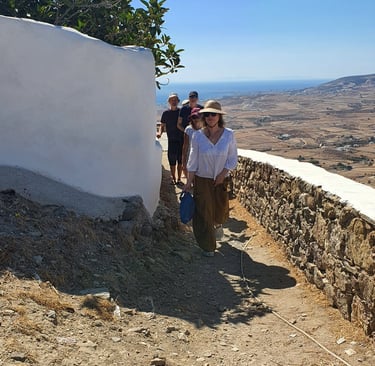 group participants walking by a Monastery