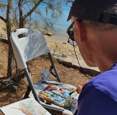 watercolor painting by the beach
