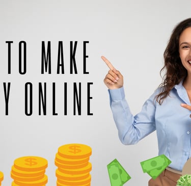 Illustration with icons representing online income methods such as affiliate marketing.