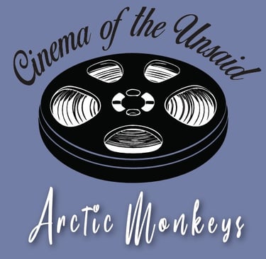 Stylized graphic featuring a black-and-white film reel centered on a muted blue background