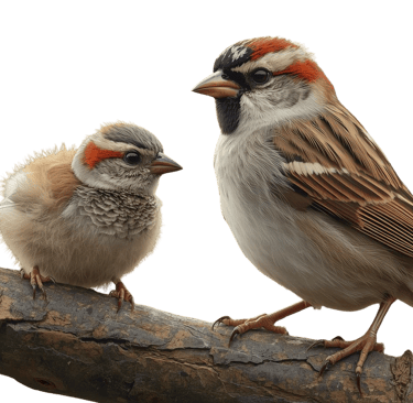 A baby sparrow and an adult representing different branding tiers