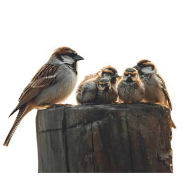 family of sparrows enjoying each others company because of freedom from good marketing
